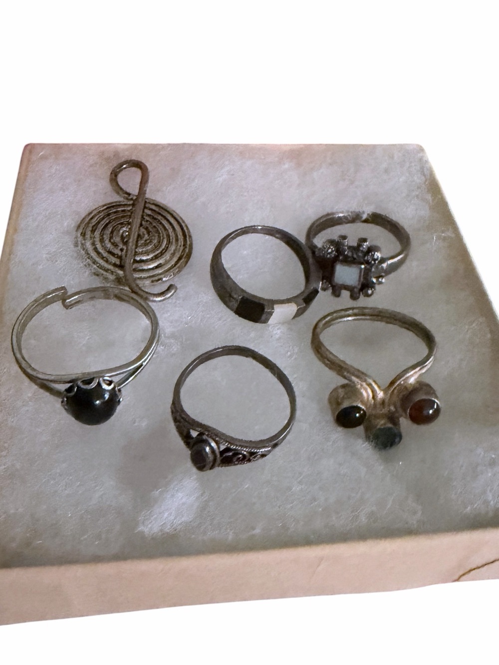 Bundle of 6 Vintage Rings Sterling Onyx Needs TLC